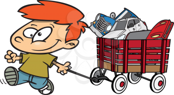 Royalty Free Clipart Image of a Boy Pulling a Wagon