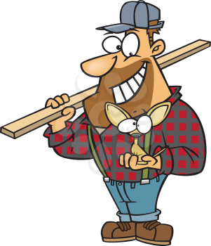 Royalty Free Clipart Image of a Lumberjack With a Dog