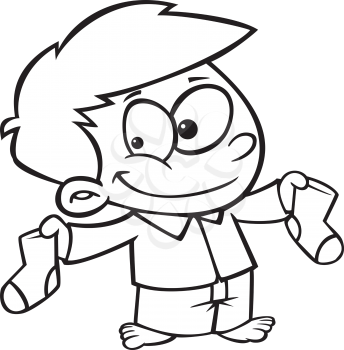 Royalty Free Clipart Image of a Boy Holding Socks