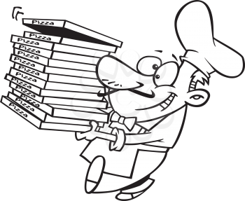 Royalty Free Clipart Image of a Man Carrying Pizzas
