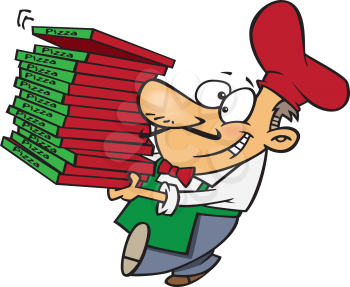 Royalty Free Clipart Image of a Man Carrying Pizzas