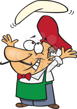 Royalty Free Clipart Image of a Man Tossing a Pizza