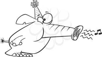 Royalty Free Clipart Image of an Elephant in a Party Hat Blowing His Trunk