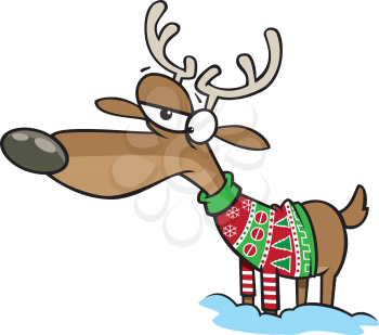 Royalty Free Clipart Image of a Reindeer in a Christmas Sweater