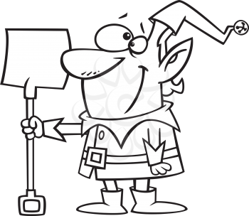 Royalty Free Clipart Image of an Elf With a Shovel