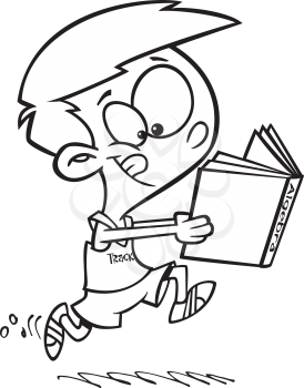 Royalty Free Clipart Image of a Little Boy Running and Studying