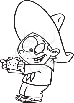Royalty Free Clipart Image of a Mexican Boy Eating a Taco