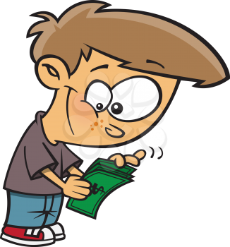 Royalty Free Clipart Image of a Little Boy Counting Money