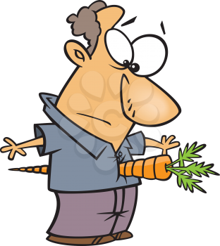 Royalty Free Clipart Image of a Man With a Carrot in His Stomach