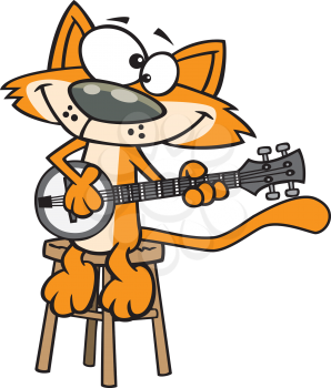Royalty Free Clipart Image of a Cat Playing a Banjo