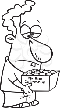 Royalty Free Clipart Image of a Man With a Rock Collection