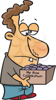 Royalty Free Clipart Image of a Man With a Rock Collection