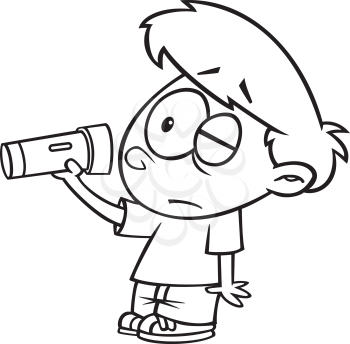 Royalty Free Clipart Image of a Boy Looking at a Flashlight