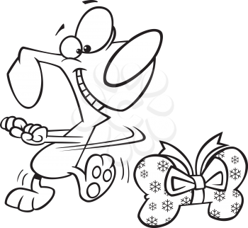 Royalty Free Clipart Image of a Happy Dog With a Gift Bone