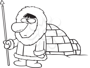 Royalty Free Clipart Image of an Eskimo Beside an Igloo