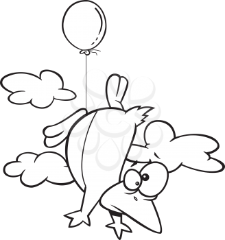 Royalty Free Clipart Image of a Penguin Flying With a Balloon