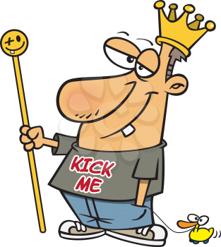 Royalty Free Clipart Image of a Man in a Crown and a Shirt That Says Fool King