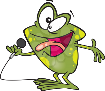 Royalty Free Clipart Image of a Bullfrog With a Microphone
