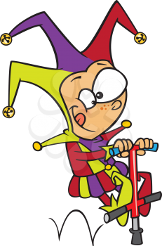 Royalty Free Clipart Image of a Joker on a Pogo Stick