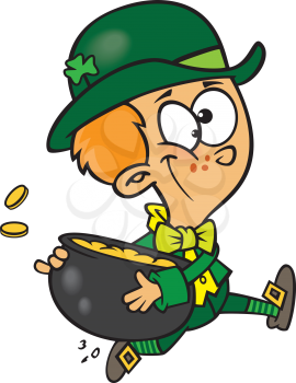 Royalty Free Clipart Image of a Leprechaun With a Pot of Gold