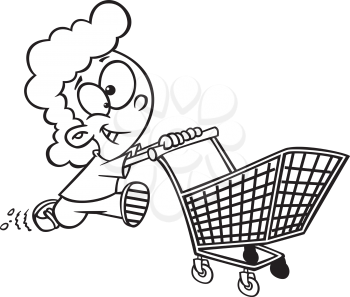 Royalty Free Clipart Image of a Girl With a Shopping Cart