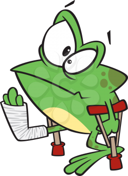 Royalty Free Clipart Image of a Frog on Crutches