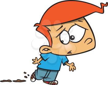 Royalty Free Clipart Image of a Boy With Muddy Shoes