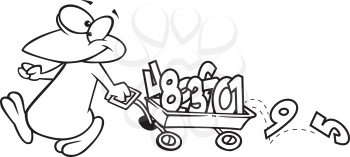 Royalty Free Clipart Image of a Penguin With a Wagon of Numbers