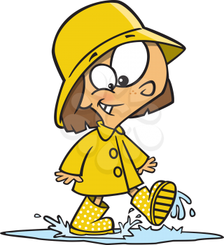 Royalty Free Clipart Image of a Girl Playing in Puddles