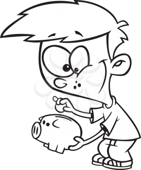 Royalty Free Clipart Image of a Boy With a Piggy Bank