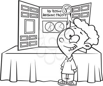 Royalty Free Clipart Image of a Boy With a Winning Science Fair Exhibit