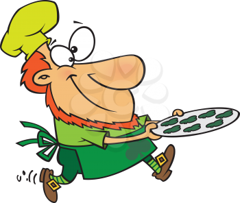 Royalty Free Clipart Image of a Leprechaun With Shamrock Cookies