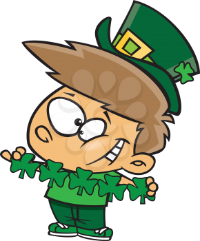 Royalty Free Clipart Image of a Little Boy in St. Patrick's Clothes With Shamrock Cutouts