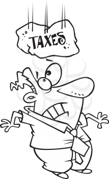 Royalty Free Clipart Image of a Taxes Rock Falling on His Head