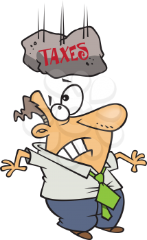 Royalty Free Clipart Image of a Man With a Taxes Rock Falling on His Head