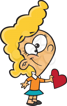 Royalty Free Clipart Image of a Girl Giving a Valentine Heart