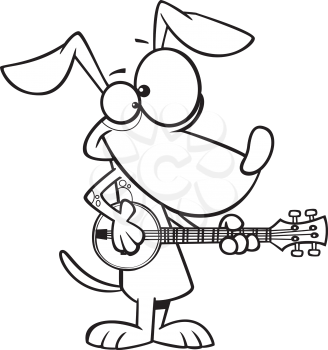 Royalty Free Clipart Image of a Dog Playing a Banjo