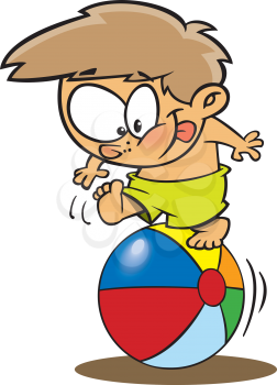 Royalty Free Clipart Image of a Little Boy on a Beach Ball