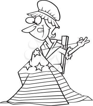 Royalty Free Clipart Image of a Woman Sewing an Americn Flag
