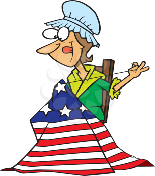 Royalty Free Clipart Image of a Woman Sewing the American Flag