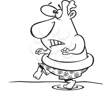 Royalty Free Clipart Image of a Man Wading Into Water