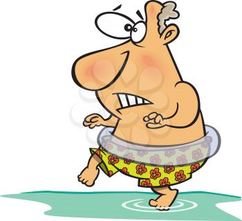 Royalty Free Clipart Image of a Man Wading Into Water