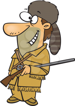 Royalty Free Clipart Image of a Man in a Coonskin Hat