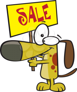 Royalty Free Clipart Image of a Dog Holding a Sale Sign