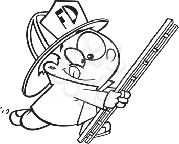 Royalty Free Clipart Image of a Kid in a Firefighter's Uniform