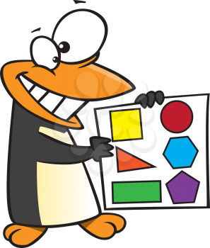 Royalty Free Clipart Image of a Penguin Holding a Page of Shapes