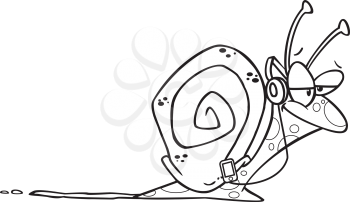 Royalty Free Clipart Image of a Snail Listening to Music