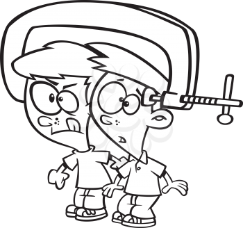Royalty Free Clipart Image of Two Boys With Their Heads in a Vise