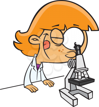 Royalty Free Clipart Image of a Girl With a Microscope
