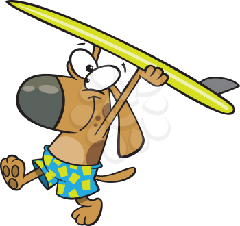 Royalty Free Clipart Image of a Dog With a Surfboard